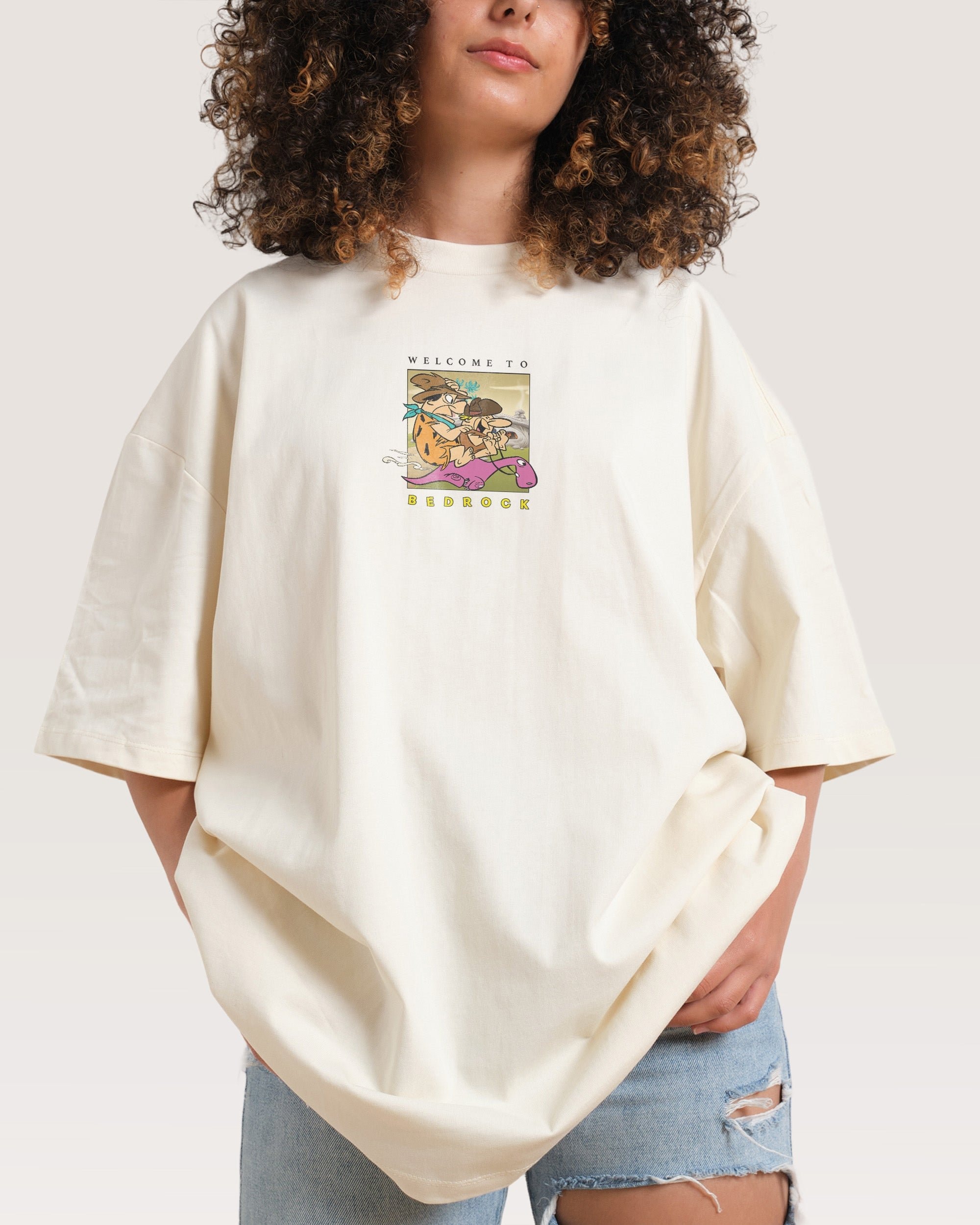 Bedrock Riders Oversized Graphic Tee - The Flintstones Collab Unisex 100% Combed Cotton