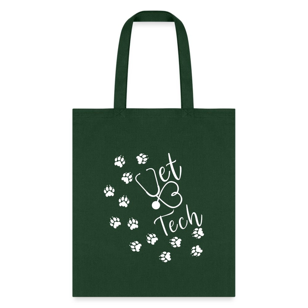 Vet Tech Paw Prints Stethoscope Tote Bag - 100% Cotton Canvas 15.5x14.5 Inches