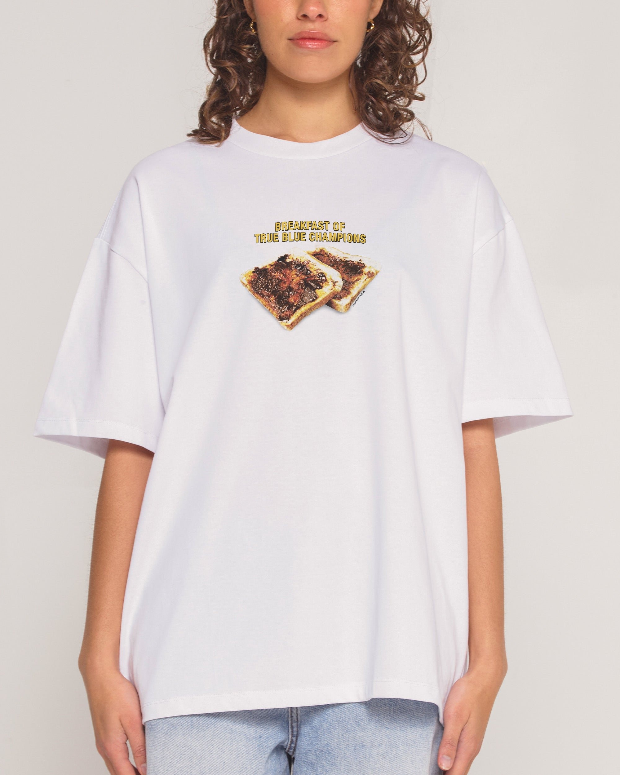 Breakfast of True Blue Champions Oversized Graphic Tee - Unisex 100% Combed Cotton