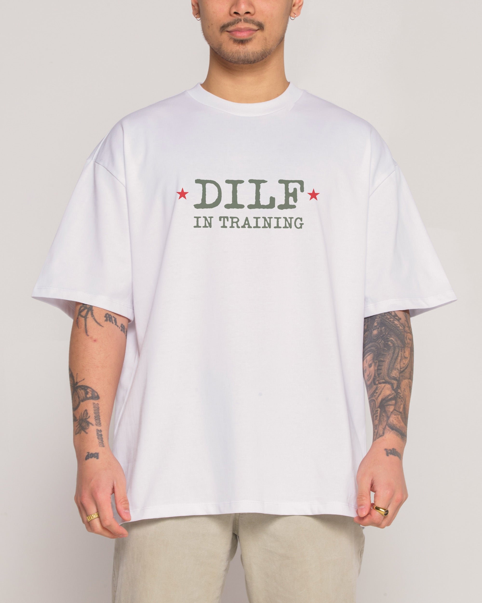 Dilf in Training Oversized Graphic Tee - Unisex 100% Combed Cotton Heavyweight T-Shirt