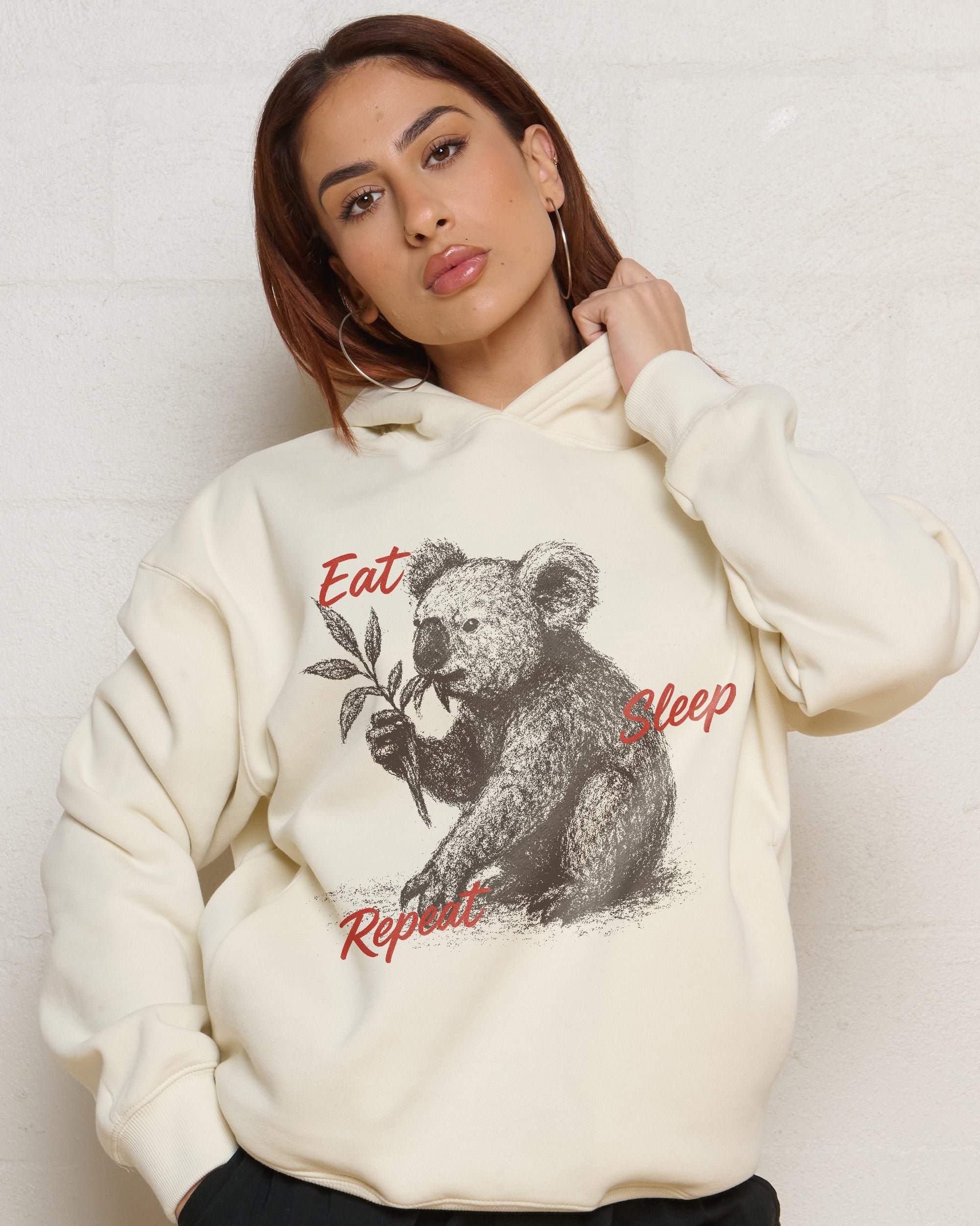 Eat Sleep Repeat Unisex Graphic Hoodie 90s Boxy Fit 340gsm Cotton Poly