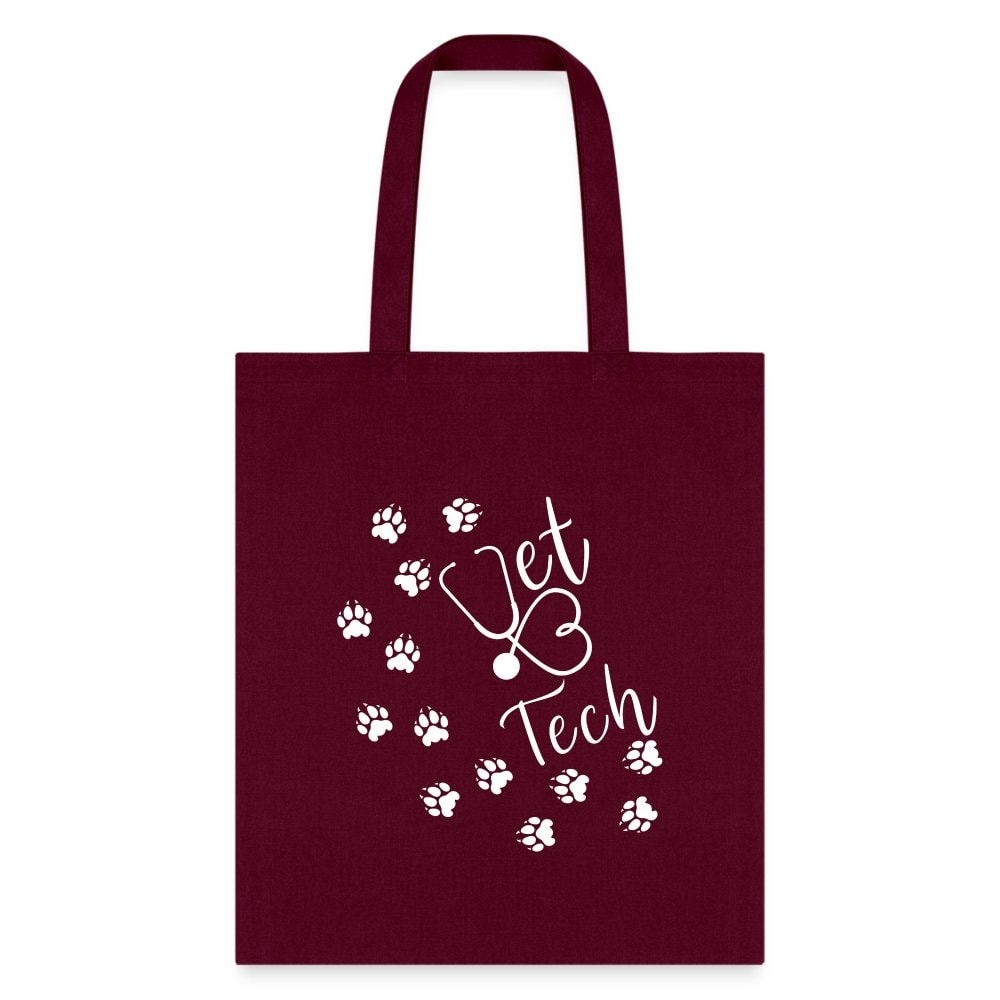 Vet Tech Paw Prints Stethoscope Tote Bag - 100% Cotton Canvas 15.5x14.5 Inches