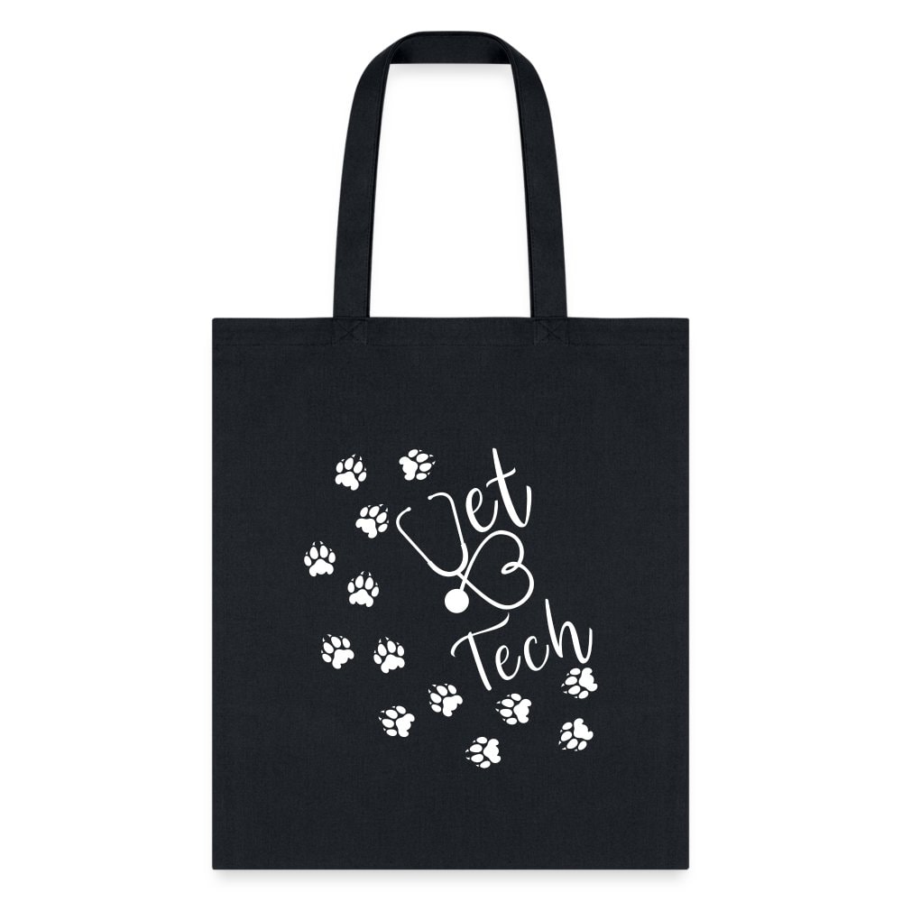 Vet Tech Paw Prints Stethoscope Tote Bag - 100% Cotton Canvas 15.5x14.5 Inches