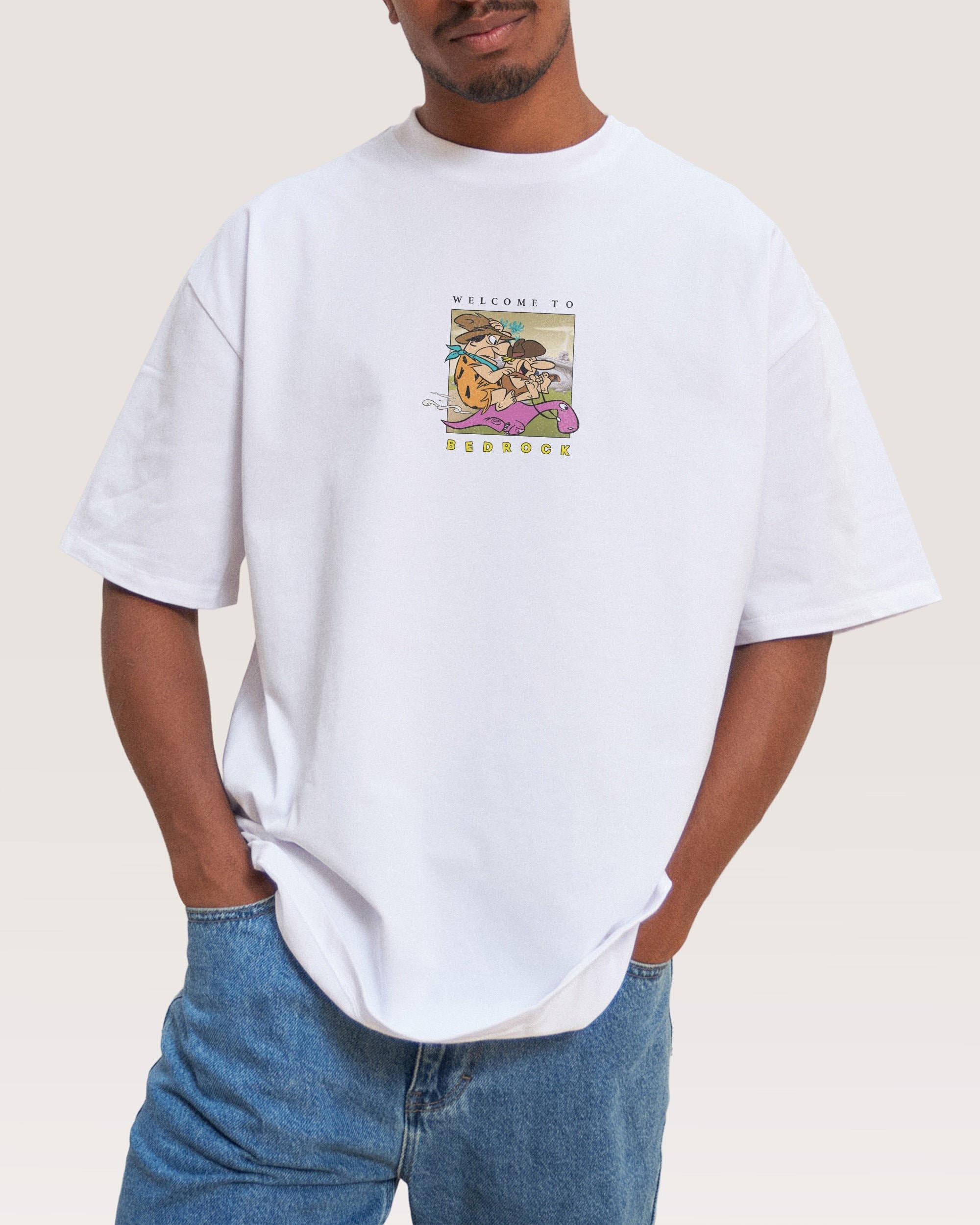 Bedrock Riders Oversized Graphic Tee - The Flintstones Collab Unisex 100% Combed Cotton