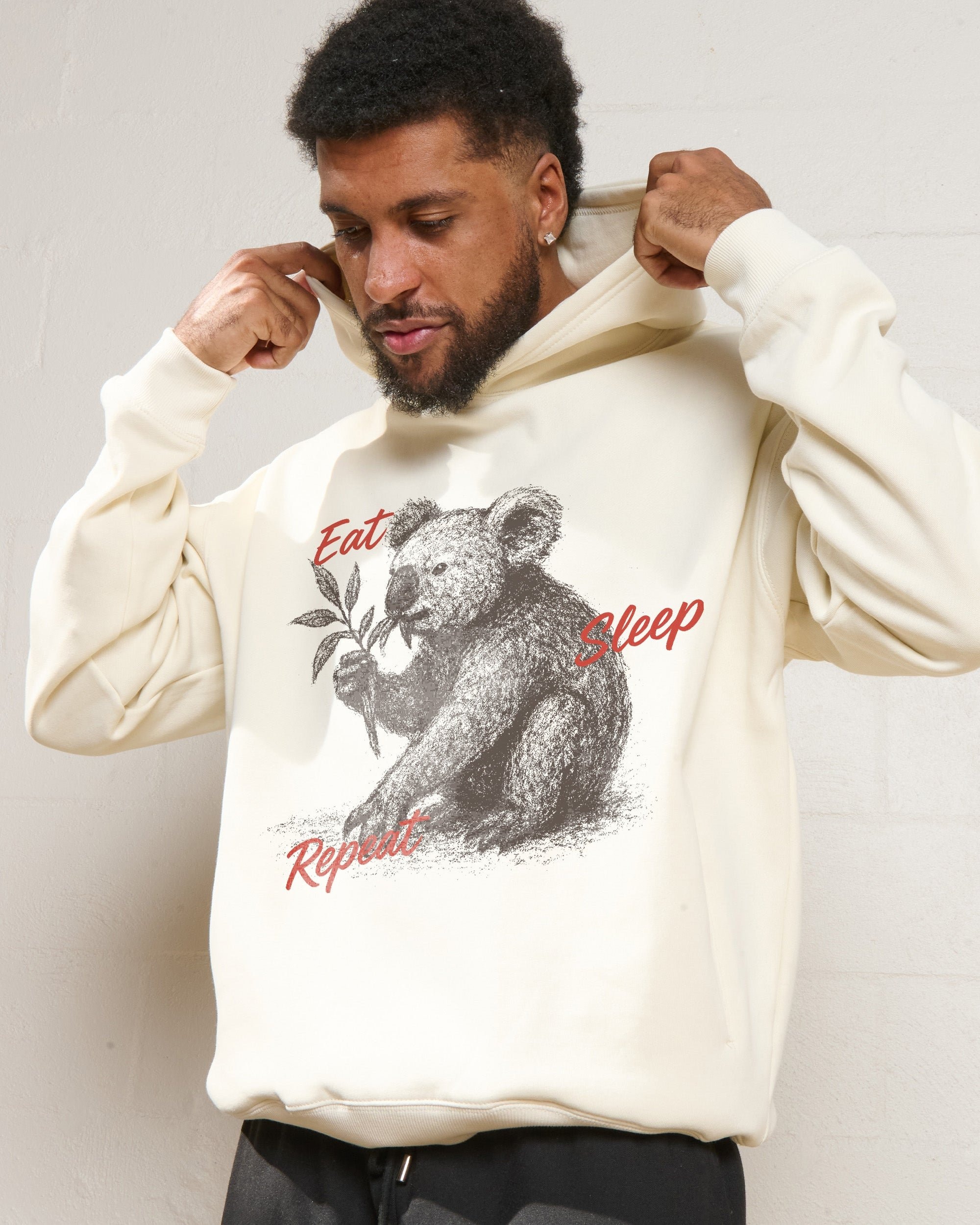 Eat Sleep Repeat Unisex Graphic Hoodie 90s Boxy Fit 340gsm Cotton Poly