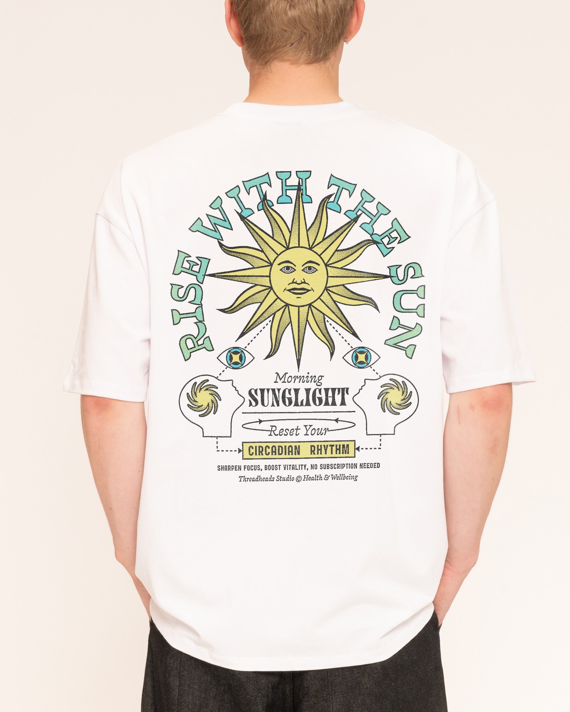 Rise With The Sun Oversized Graphic Tee - Threadheads Unisex 90s Boxy Fit 100% Combed Cotton