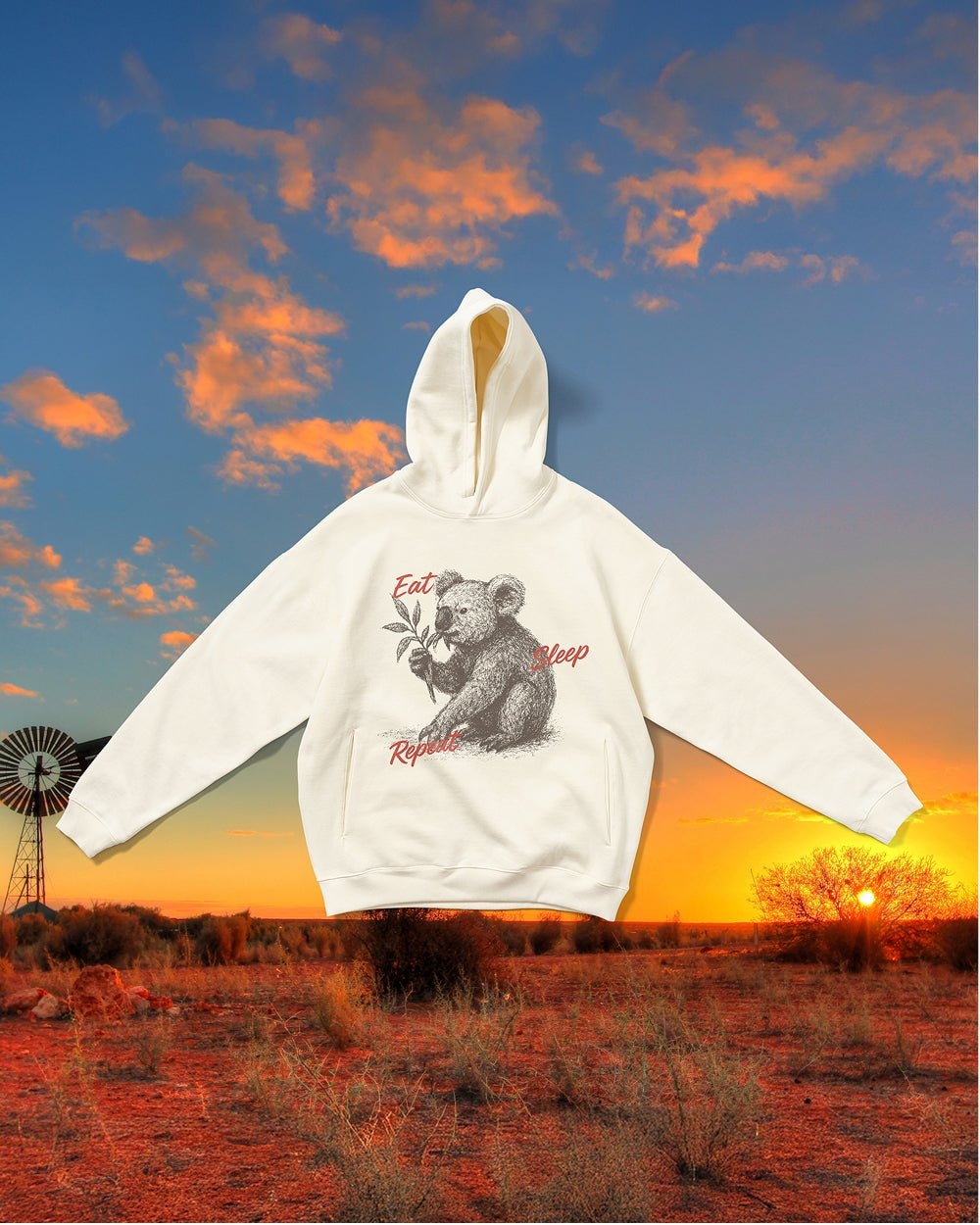 Eat Sleep Repeat Unisex Graphic Hoodie 90s Boxy Fit 340gsm Cotton Poly