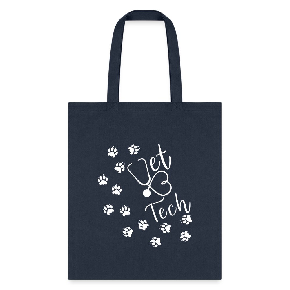 Vet Tech Paw Prints Stethoscope Tote Bag - 100% Cotton Canvas 15.5x14.5 Inches